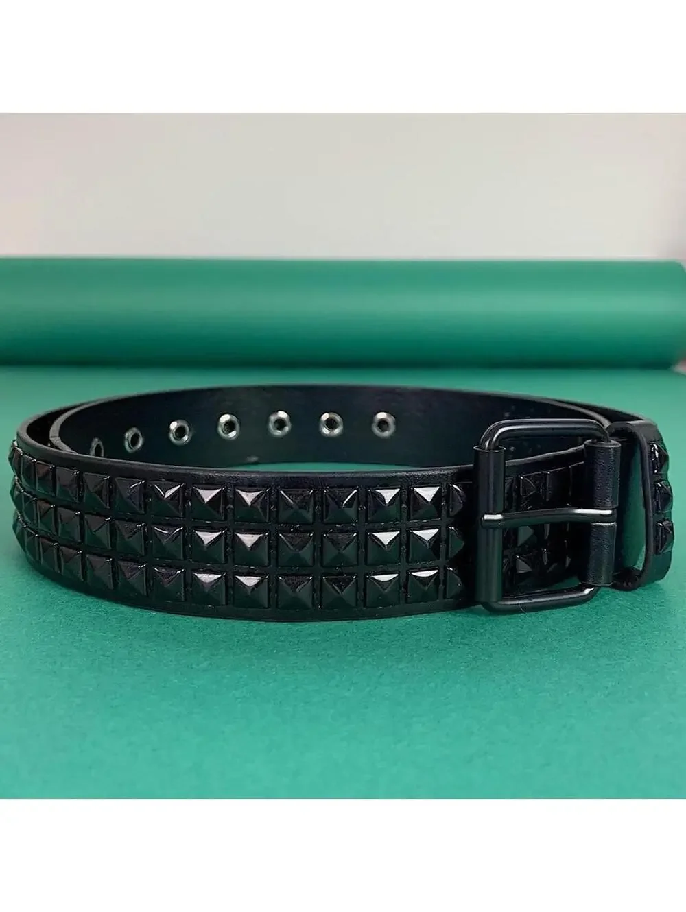 Vintage y2k 2000s Punk Style Diamond Studded black essential belt. Goth emo